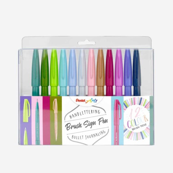 Pentel Brush Pen Sign 12er neue Farben blister front
